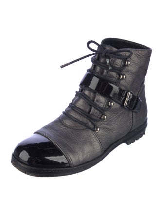 Chanel Interlocking CC Logo Leather Combat Boots