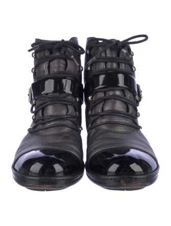 Chanel Interlocking CC Logo Leather Combat Boots