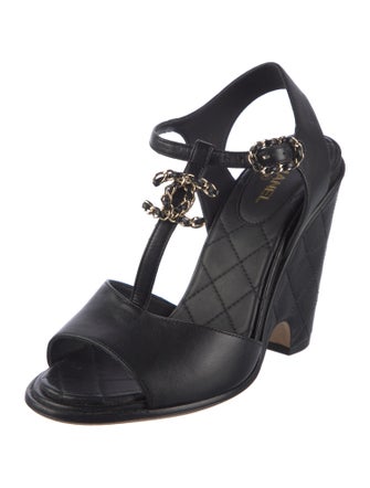 Chanel Interlocking CC Logo Leather T-Strap Sandals