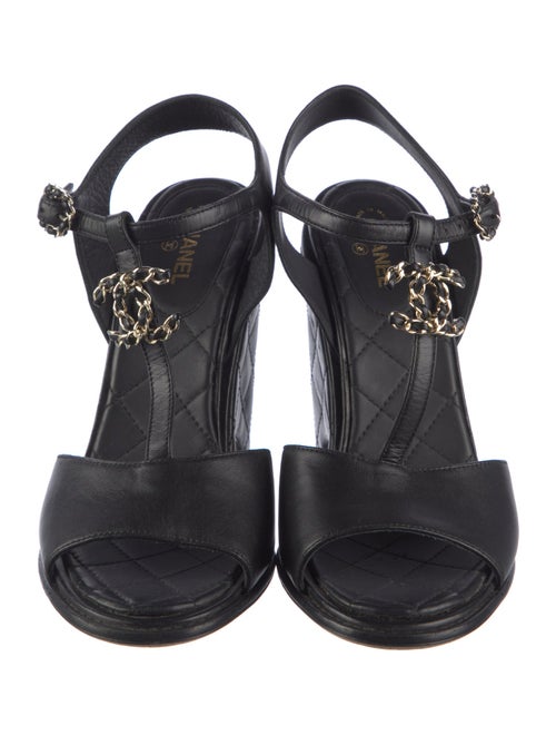 Chanel Interlocking CC Logo Leather T-Strap Sandals