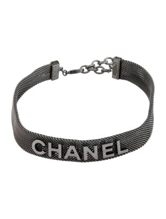 Chanel 'CHANEL' Mesh Choker Necklace
