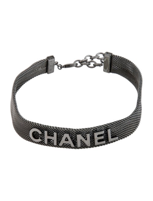 Chanel 'CHANEL' Mesh Choker Necklace