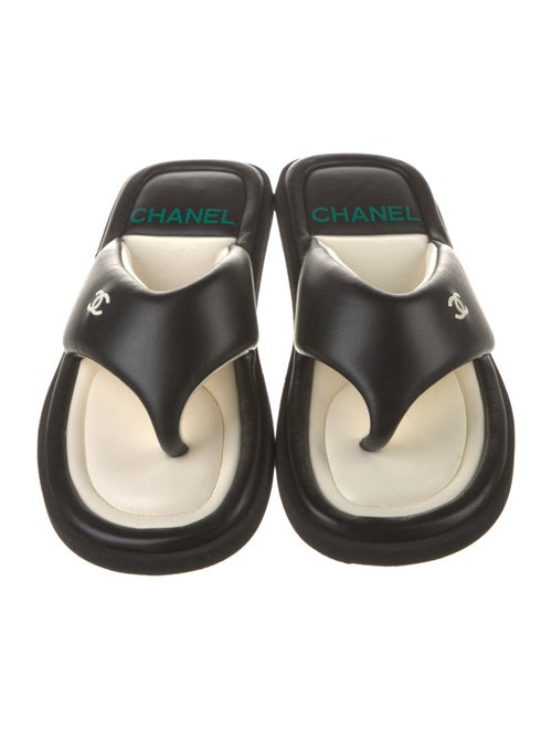 Chanel Interlocking CC Logo Leather Slides