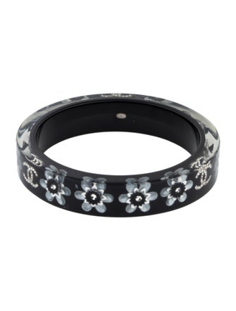 Chanel Resin & Strass CC Flower Motif Bangle