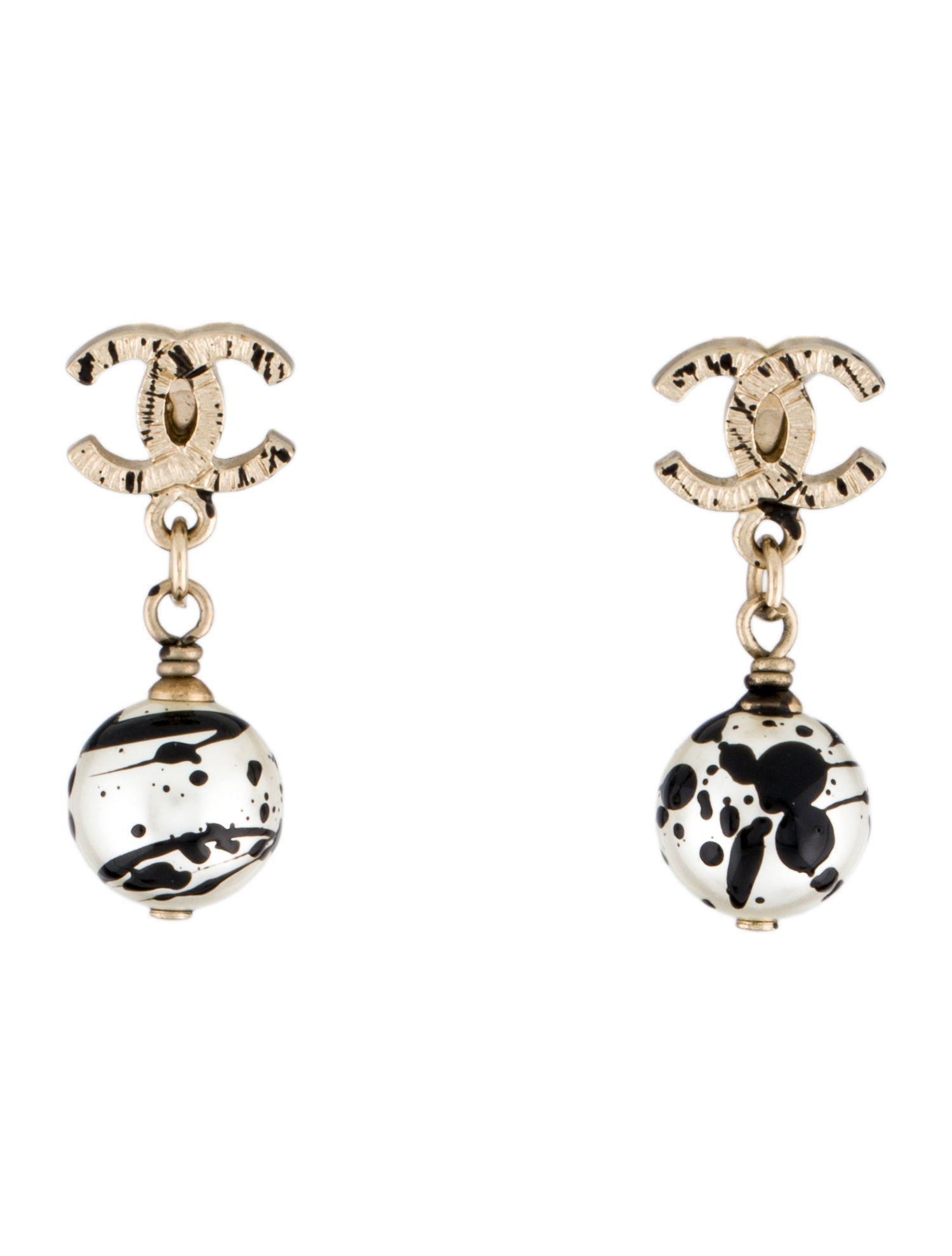 Chanel Faux Pearl Paint Splatter CC Drop Earrings