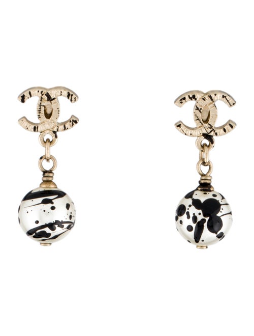 Chanel Faux Pearl Paint Splatter CC Drop Earrings