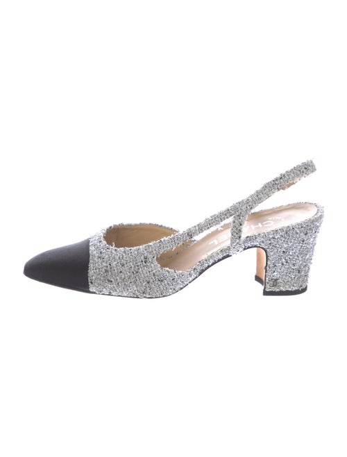 Chanel Interlocking CC Logo Tweed Slingback Pumps