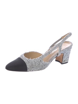 Chanel Interlocking CC Logo Tweed Slingback Pumps
