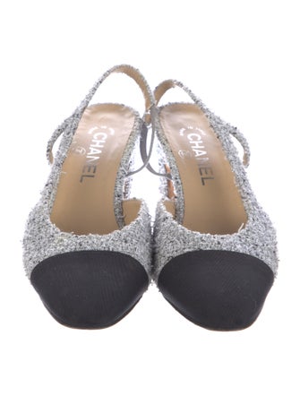 Chanel Interlocking CC Logo Tweed Slingback Pumps