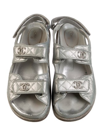 Chanel Interlocking CC Logo Leather Slingback Sandals