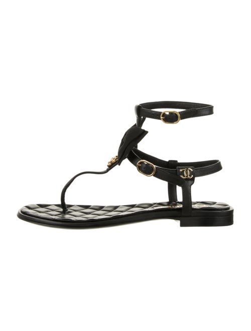 Chanel Interlocking CC Logo Leather T-Strap Sandals