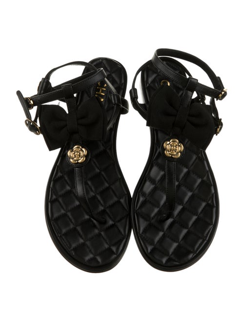 Chanel Interlocking CC Logo Leather T-Strap Sandals