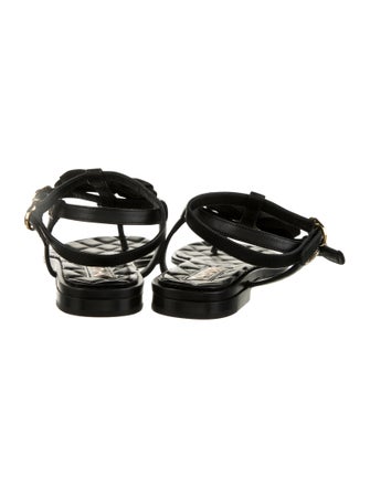 Chanel Interlocking CC Logo Leather T-Strap Sandals