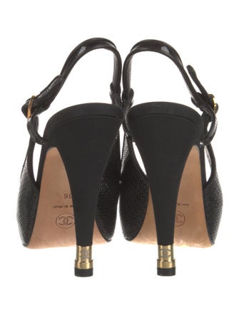 Chanel Interlocking CC Logo Patent Leather Slingback Pumps