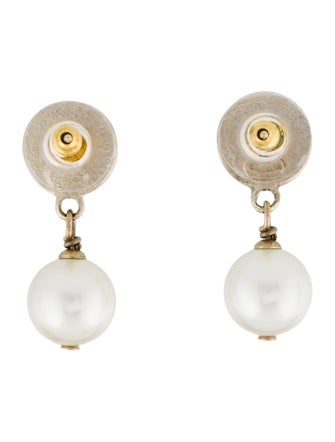 Chanel Faux Pearl CC Drop Earrings