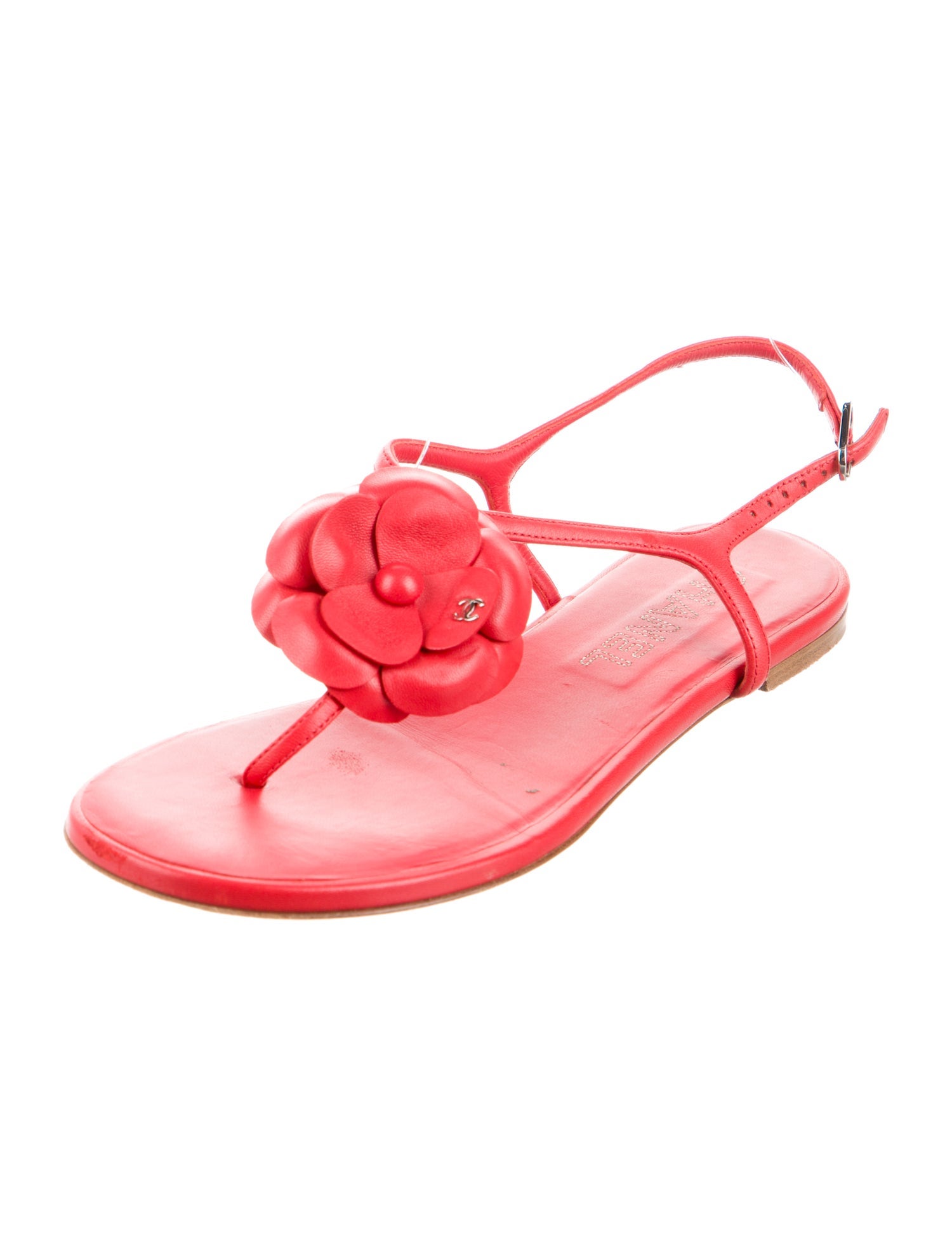 Chanel Interlocking CC Logo Leather T-Strap Sandals