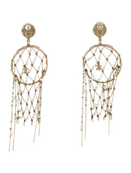 Chanel Faux Pearl CC Dreamcatcher Drop Earrings