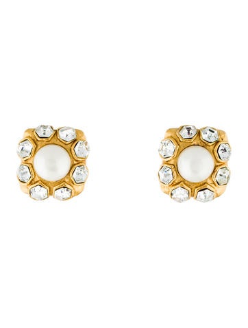 Chanel Pearl & Crystal Clip On Earrings
