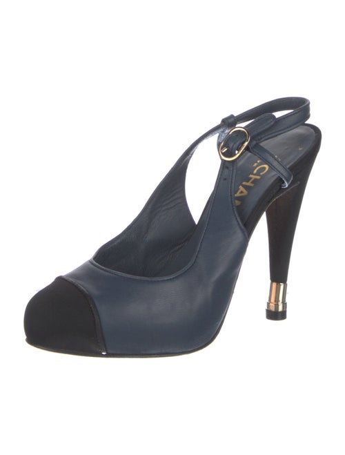Chanel Interlocking CC Logo Leather Slingback Pumps