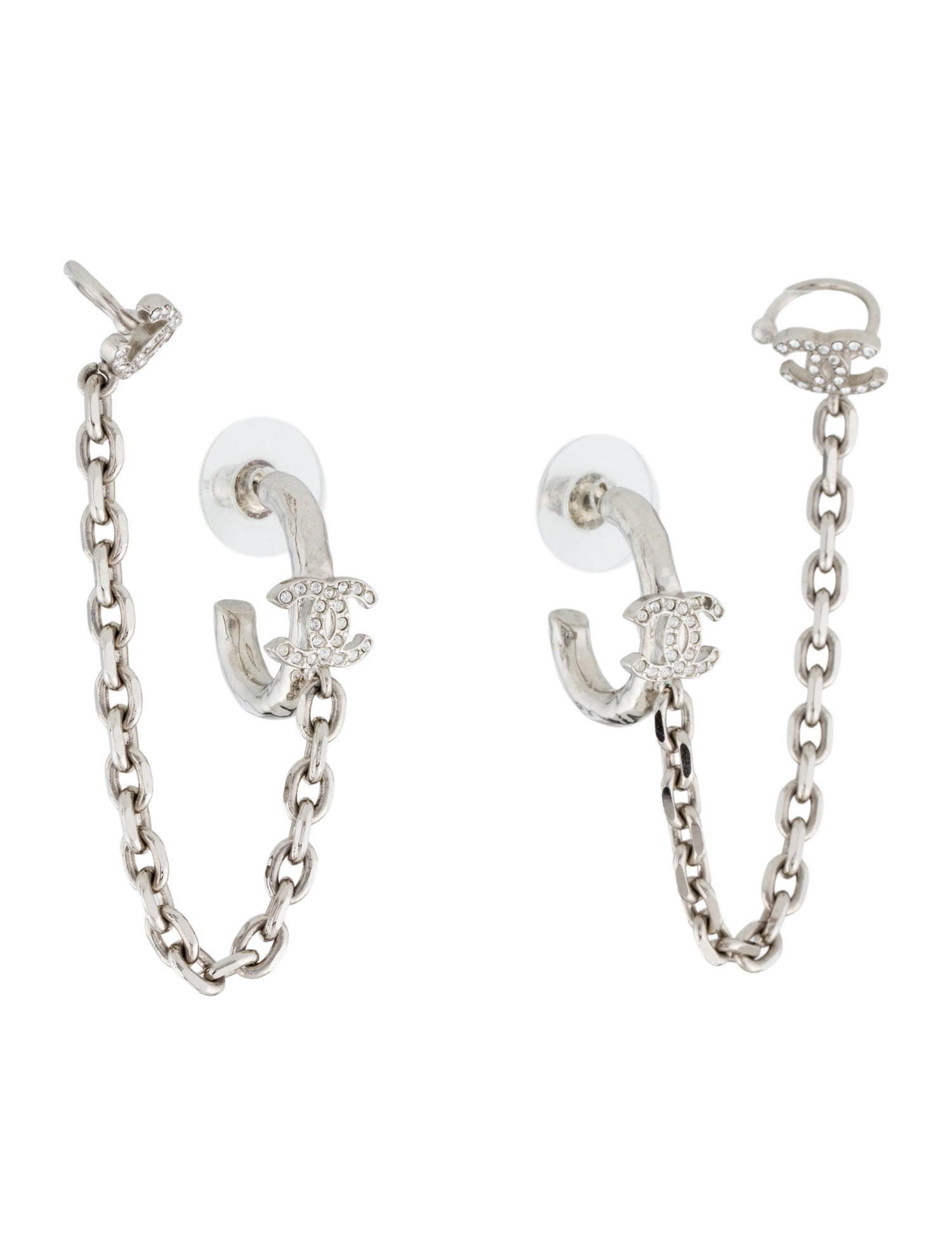 Chanel Strass CC Chain Link Ear Cuff Earrings