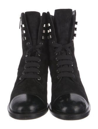 Chanel Interlocking CC Logo Suede Combat Boots