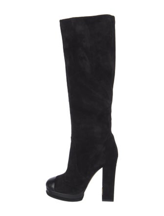 Chanel Interlocking CC Logo Suede Boots