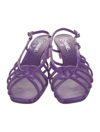 Chanel Interlocking CC Logo Leather Slingback Sandals
