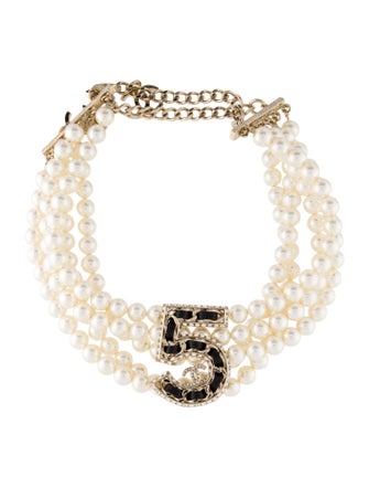 Chanel 2023 Faux Pearl, Leather & Strass Choker Necklace