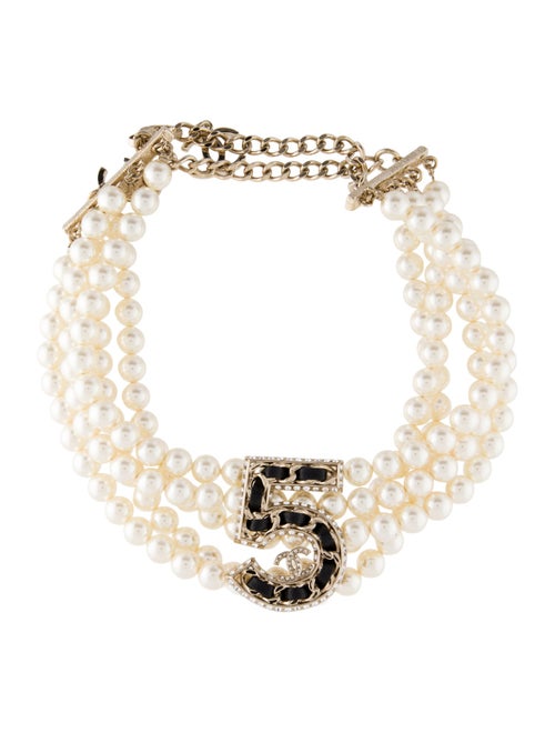 Chanel 2023 Faux Pearl, Leather & Strass Choker Necklace