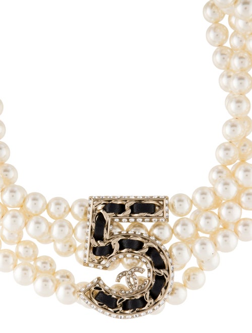 Chanel 2023 Faux Pearl, Leather & Strass Choker Necklace