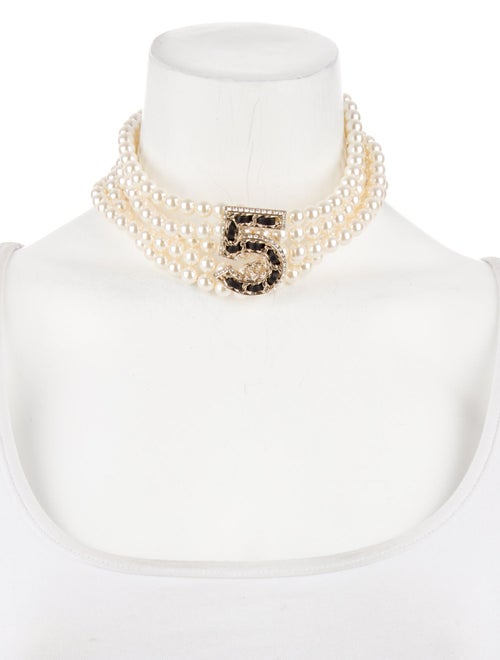 Chanel 2023 Faux Pearl, Leather & Strass Choker Necklace