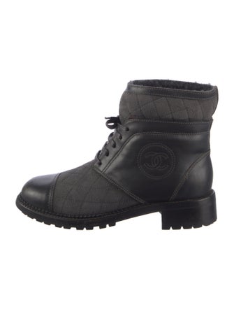 Chanel Interlocking CC Logo Suede Combat Boots