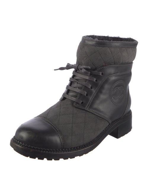 Chanel Interlocking CC Logo Suede Combat Boots