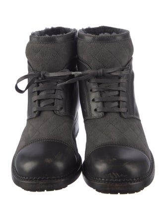 Chanel Interlocking CC Logo Suede Combat Boots