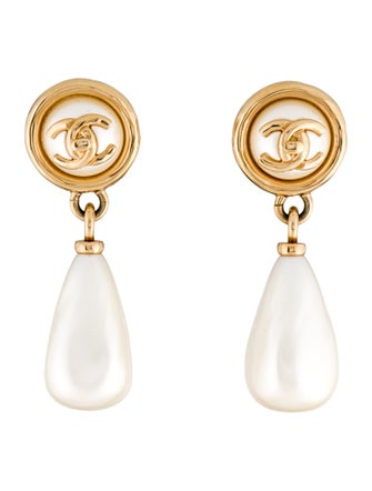 Chanel 2024 Faux Pearl CC Drop Earrings