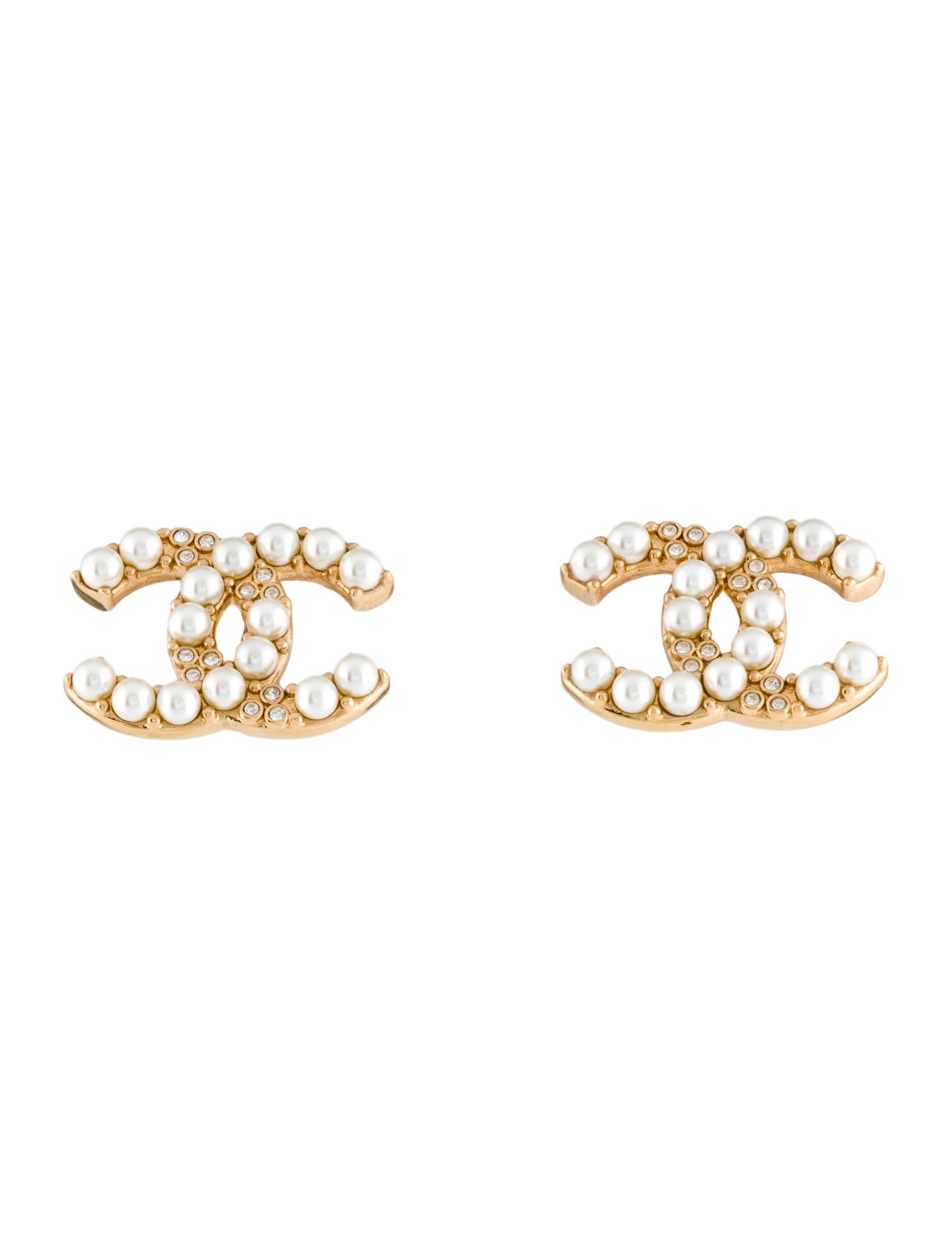 Chanel 2024 Faux Pearl & Strass CC Stud Earrings