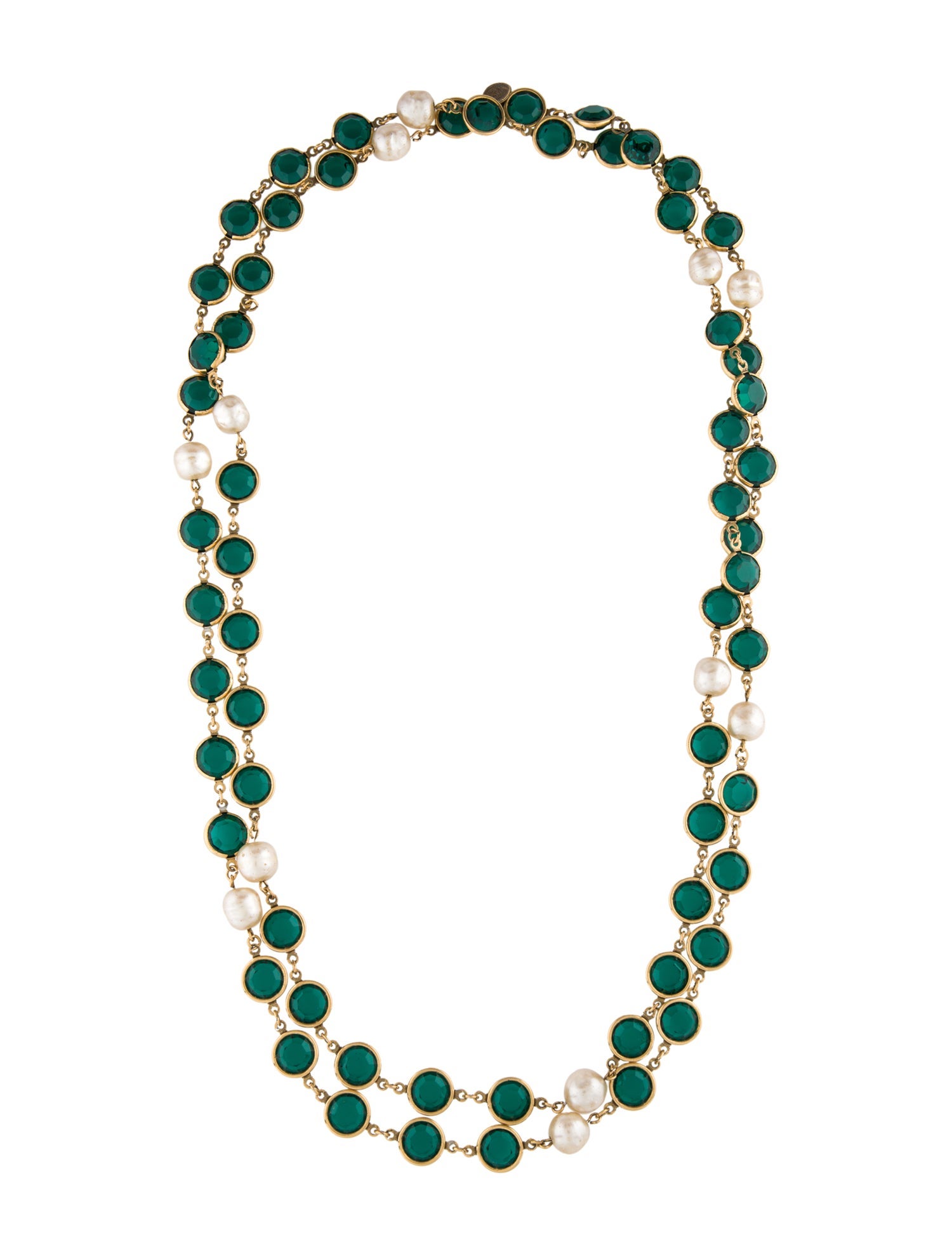 Chanel Vintage Faux Pearl & Chicklet Chain Necklace