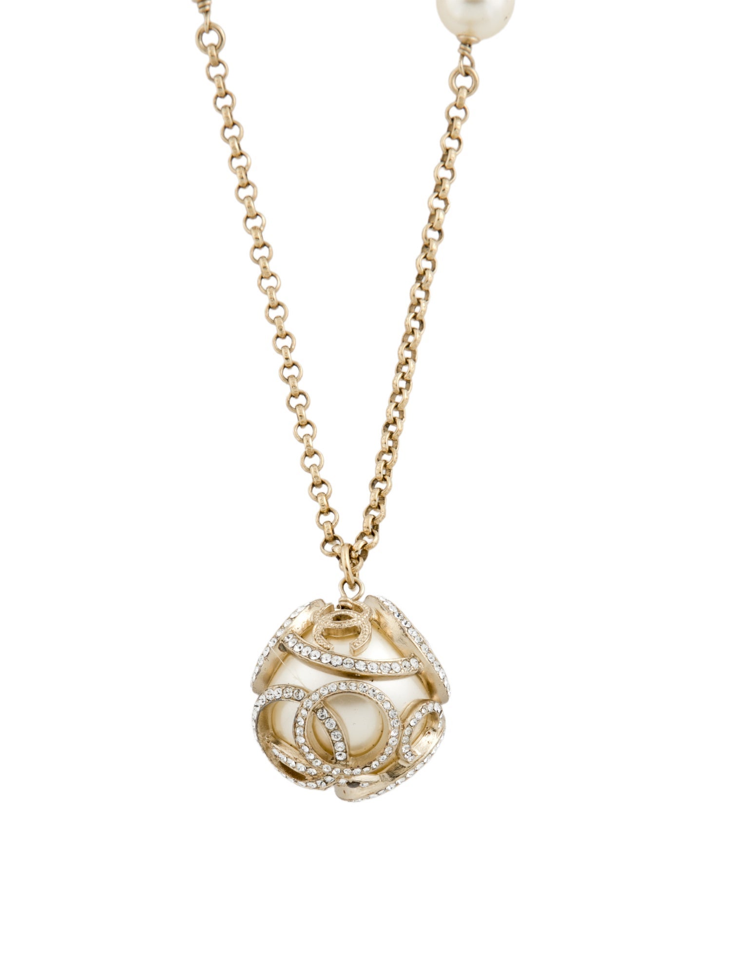 Chanel Faux Pearl & Strass Pendant Necklace