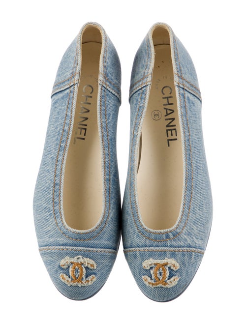 Chanel Interlocking CC Logo Denim Ballet Flats
