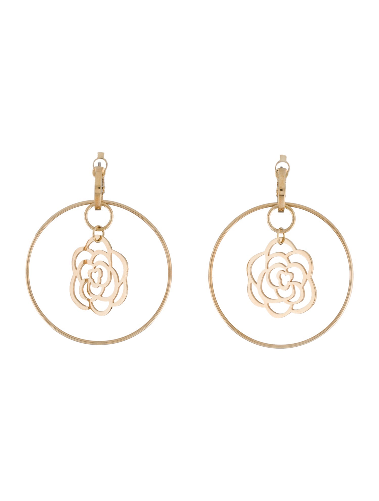 Chanel 18K Camellia Ajoure Hoop Earclips