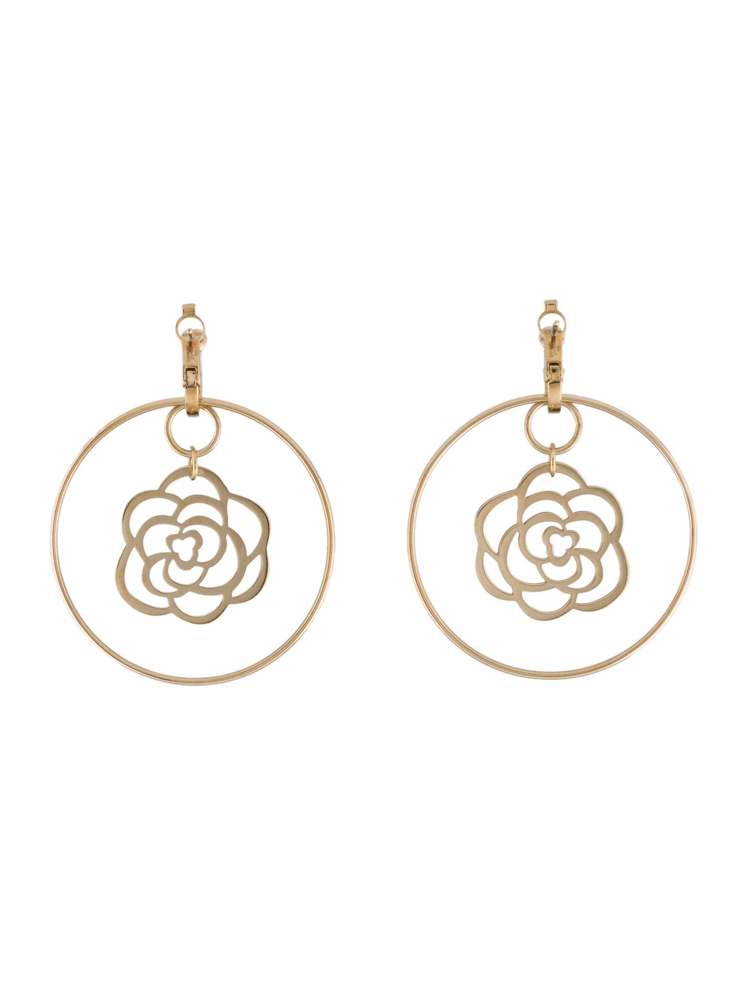 Chanel 18K Camellia Ajoure Hoop Earclips