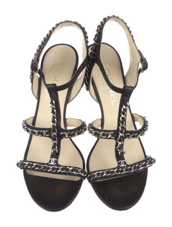Chanel Interlocking CC Logo Leather T-Strap Sandals