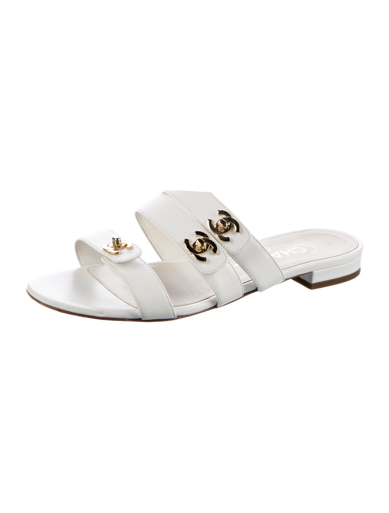 Chanel Interlocking CC Logo Leather Slides