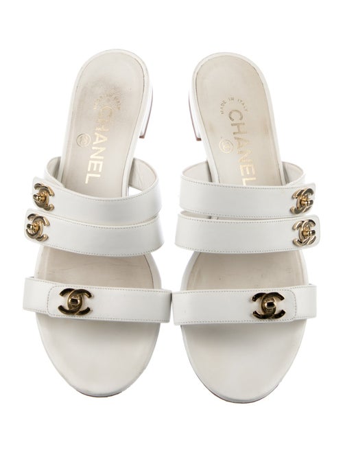 Chanel Interlocking CC Logo Leather Slides