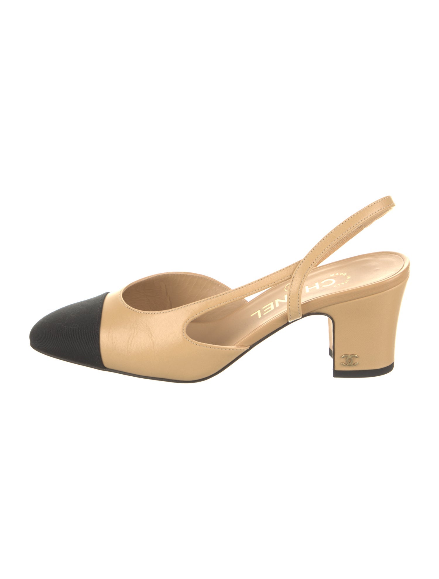 Chanel Interlocking CC Logo Goat Leather Slingback Pumps
