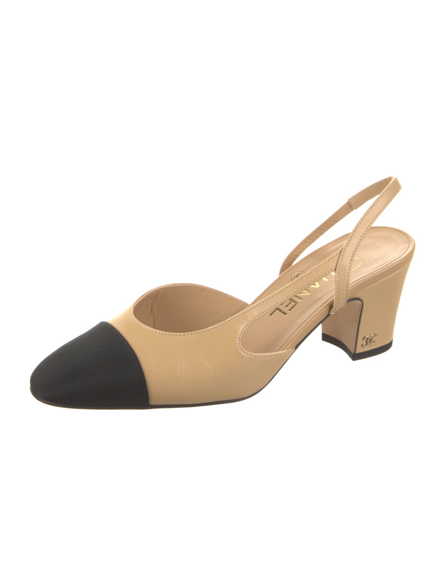 Chanel Interlocking CC Logo Goat Leather Slingback Pumps