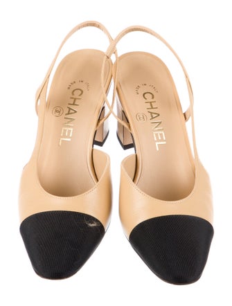 Chanel Interlocking CC Logo Goat Leather Slingback Pumps