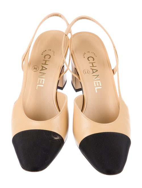 Chanel Interlocking CC Logo Goat Leather Slingback Pumps