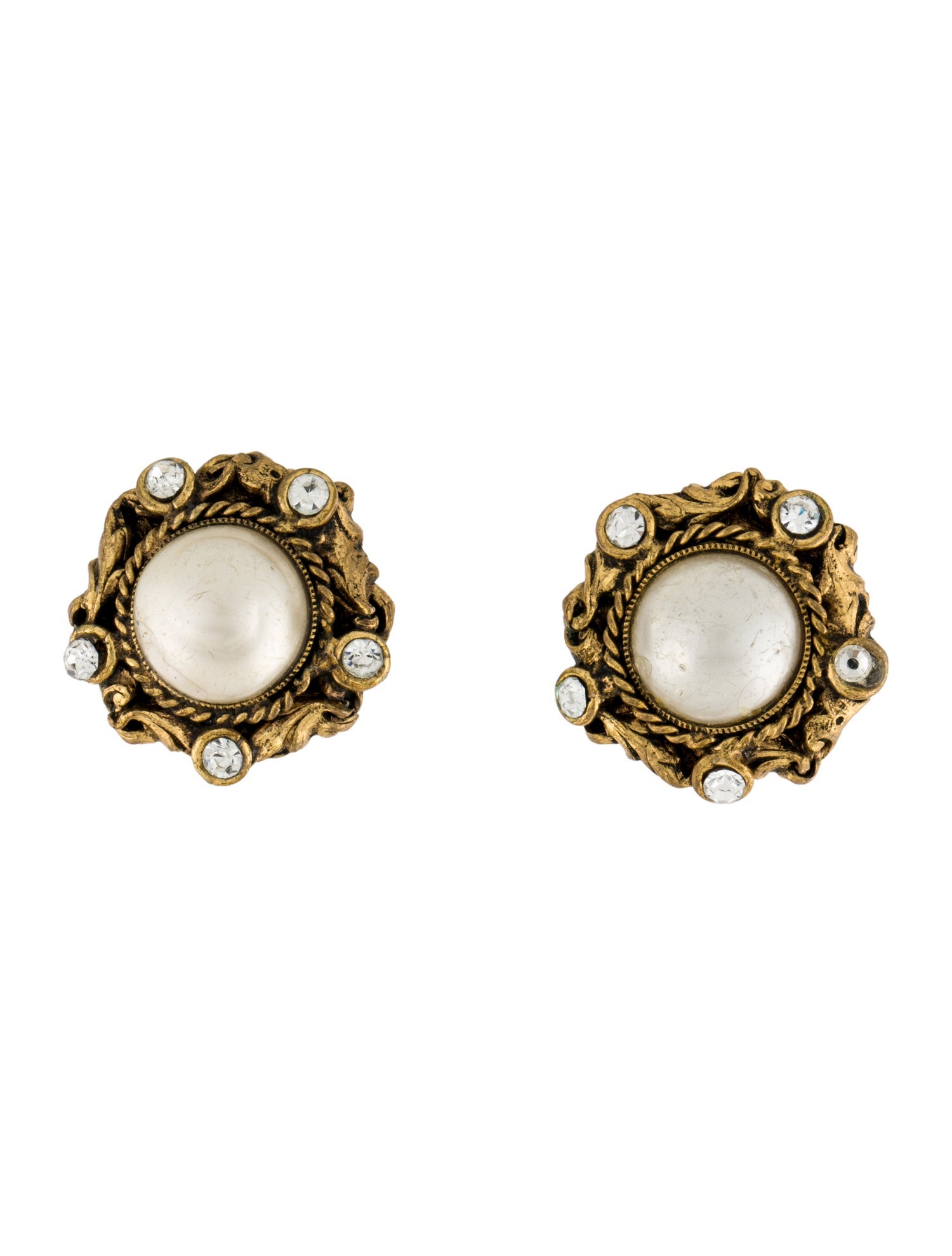 Chanel Vintage Faux Pearl & Strass Clip-On Earrings