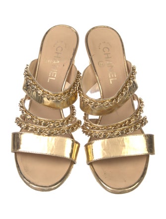 Chanel Interlocking CC Logo Leather Slides